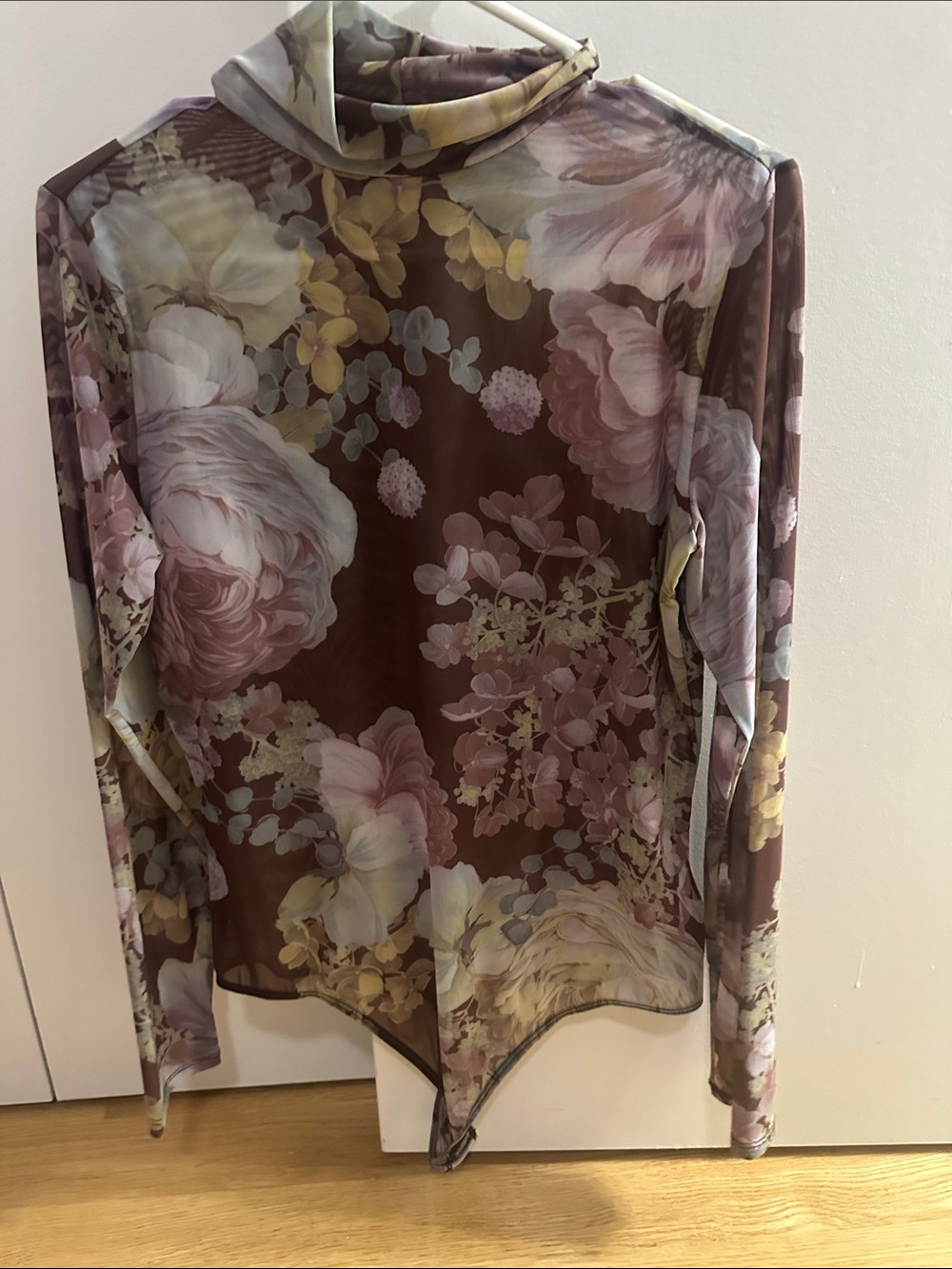 Express Floral Sheer Mock Neck Bodysuit